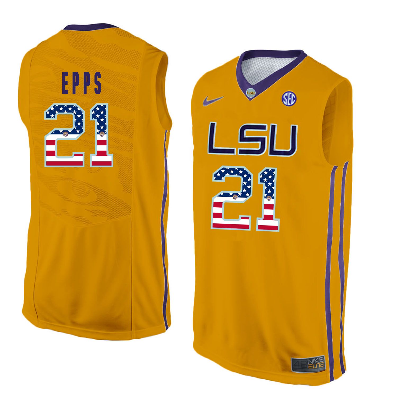Men LSU Tigers #21 Epps Yellow Flag Customized NCAA Jerseys